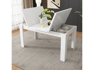 Table à manger pliante avec espace de rangement, structure mdf solide, idéale pour petits espaces, 120 x 70 cm – blanc