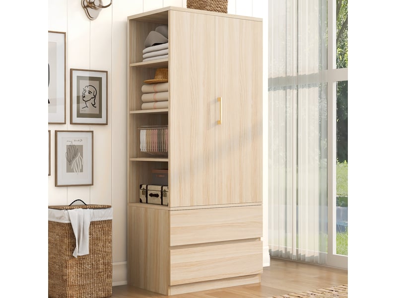 Armoire avec penderie, étagères ouvertes et 2 tiroirs, 70x50x175 cm - Conforama C