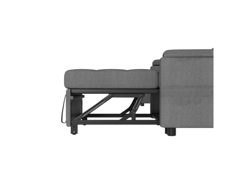 Canapé-lit gris 2 places avec rangement, dossier inclinable, accoudoirs avec rangements et coussins – canapé convertible - Conforama E