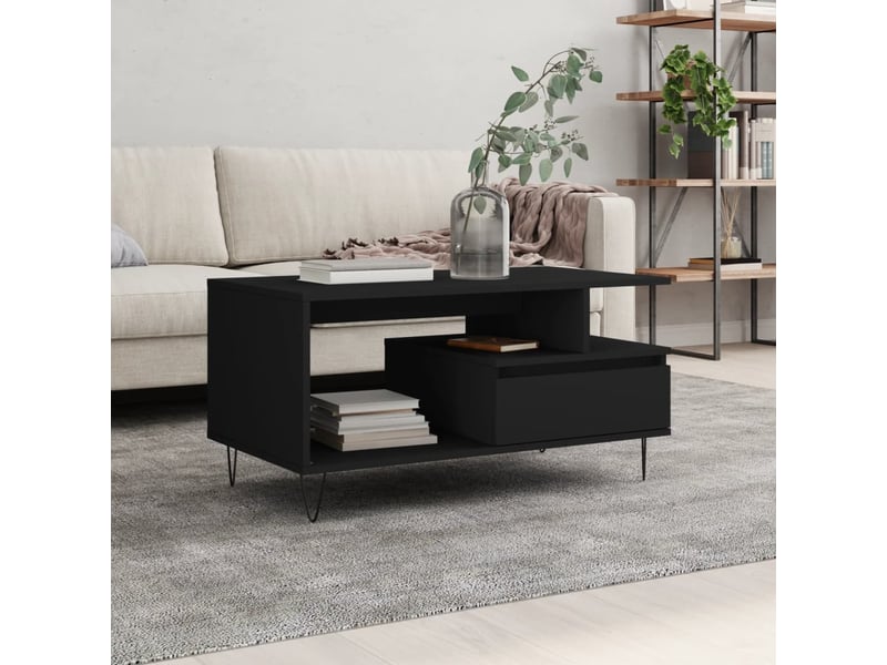  Table basse | table de salon noir 90x49x45 cm bois d'ingénierie  - Conforama B