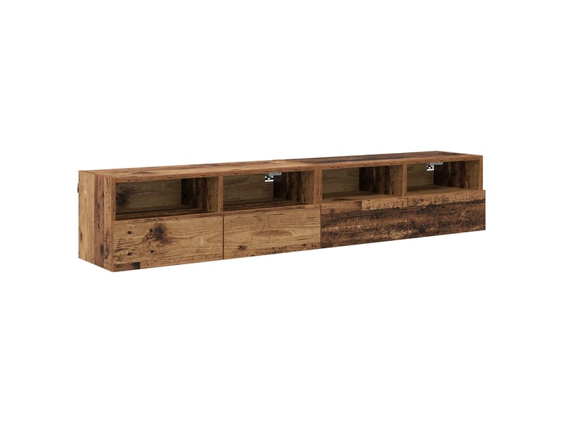  Lot de 2 meuble tv mural, meuble tv suspendu bois ancien bois d'ingénierie shl53857  - Conforama A