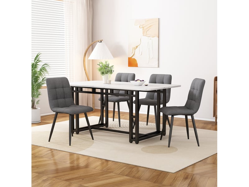  Ensemble table et 4 chaises moderne 120 x 70 cm, assises en tissu gris foncé et piètement métal noir  - Conforama B