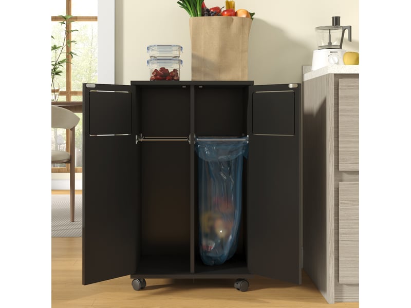  Meuble de tri des déchets 2 compartiments à roulettes 46,7x35x80 cm noir  - Conforama R
