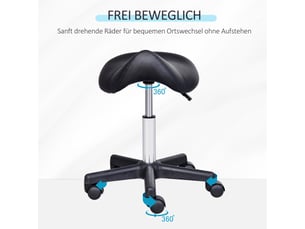 Tabouret de travail pivotant à roulettes, similicuir noir, réglable en hauteur, pour salon et bureau