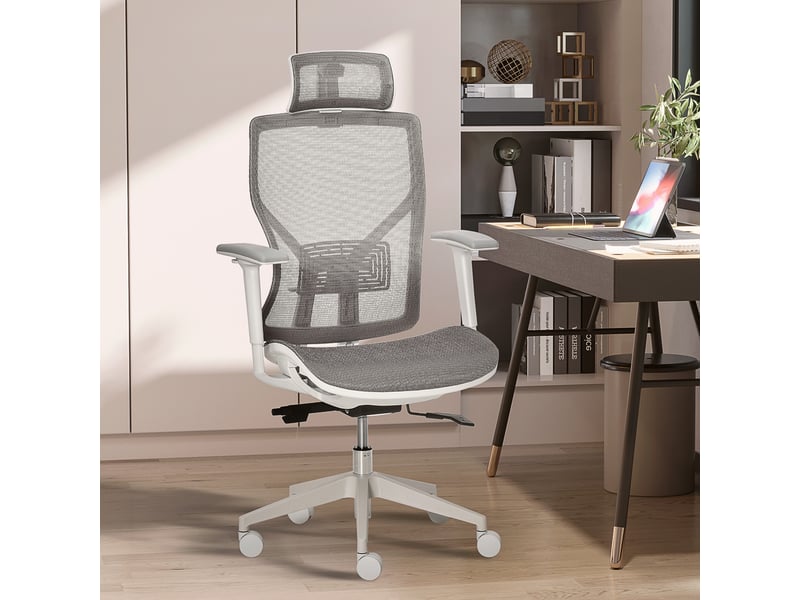  Chaise gaming pivotante, appui-tête, lombaire, accoudoirs 3d, roulettes 360°, mesh, grise, 67x65x120-128 cm.  - Conforama C