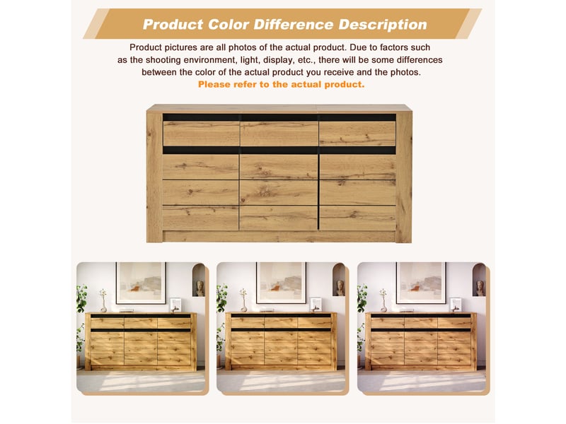  Buffet effet bois et noir 3 portes 3 tiroirs 135x35x70cm  - Conforama D