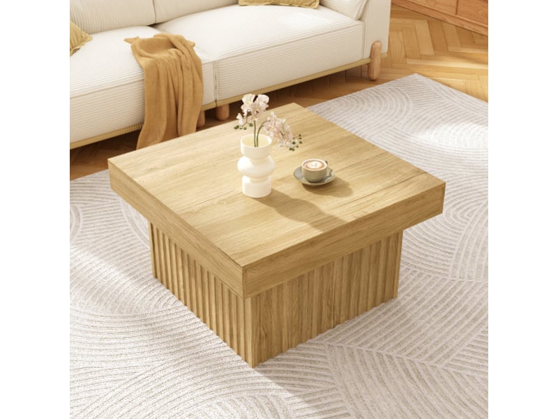  Table basse en bois élégante - plateau pb et socle mdf - design contemporain, robuste et polyvalente - 79x79x46 cm  - Conforama D