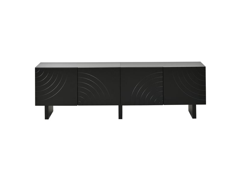  Meuble tv noir 180 cm avec quatre portes texturées, meuble bas de salon pour téléviseur jusqu'à 75 pouces, rangement fermé  - Conforama A