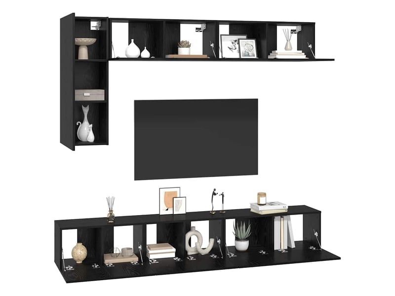  Ensemble meuble tv - banc tv - meuble de rangement 6 pcs chêne noir bois d'ingénierie  - Conforama C