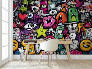 Papier peint panoramique intissé garçon graffiti coloré - 300x210 cm - papier peint enfant