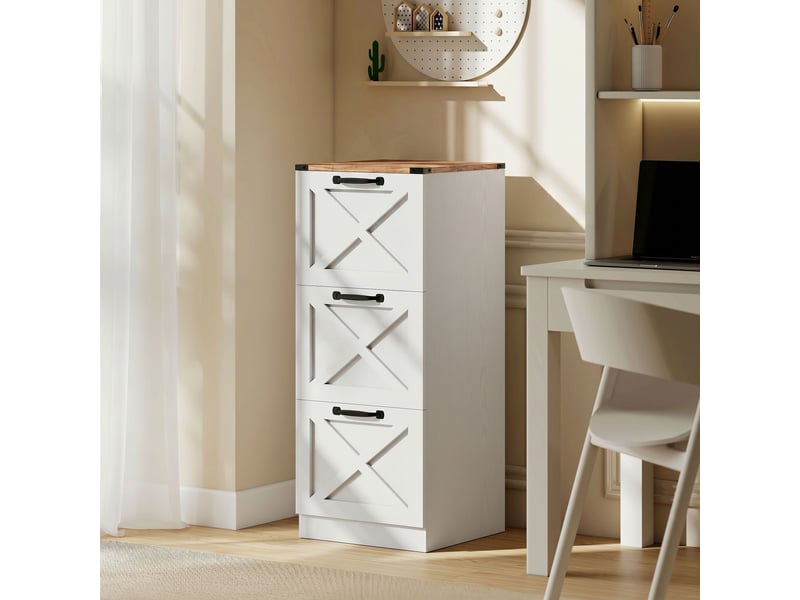  Caisson de bureau avec 3 tiroirs, dossiers suspendus pour formats lettrea4, style rustique, 40x40x101cm, blanc  - Conforama B