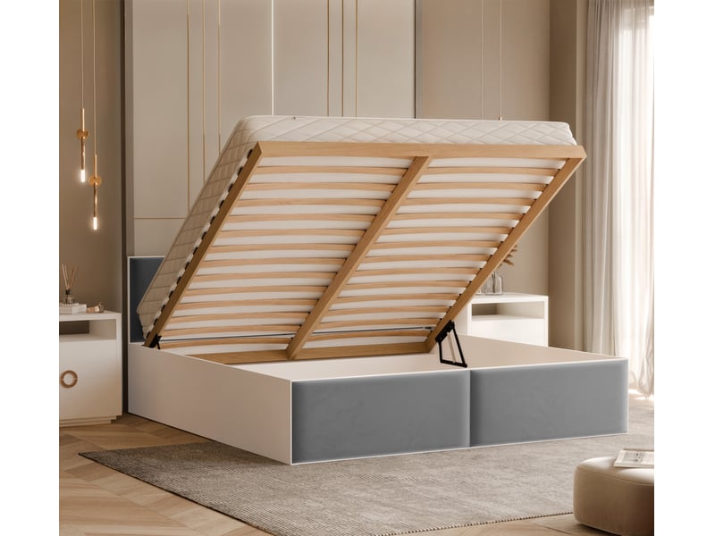  Lit coffre atheris - 140x200 cm - structure de lit sans matelas - tissu velours - gris ATHERIS - Conforama C