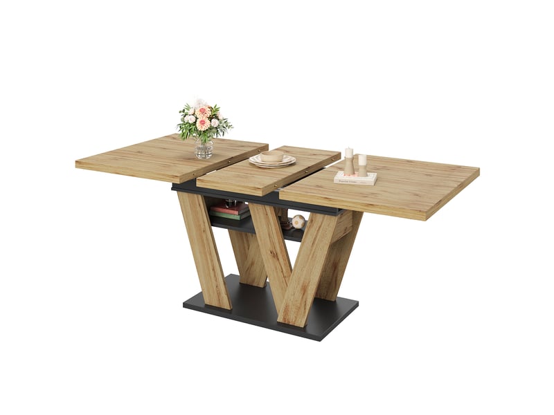 Table de salle à manger télescopique (119-158,5 cm), en bois, avec jambes en forme de w  - Conforama A