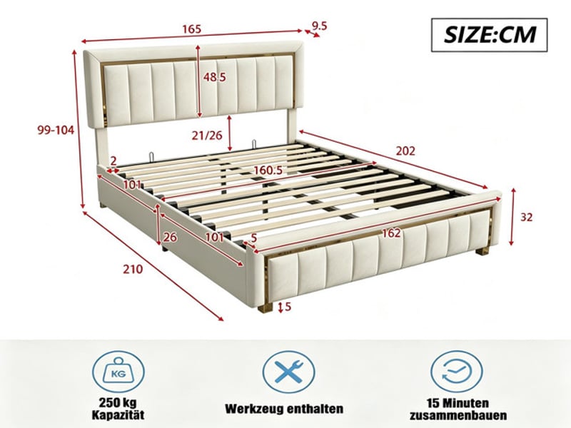 Lit coffre 160x200 cm ezssw, coloris beige - Conforama C