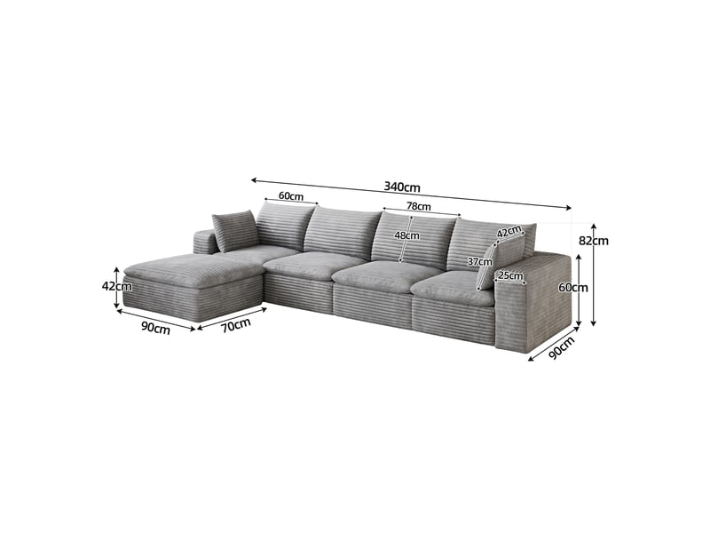  Canapé modulaire sans montage avec rembourrage amovible - soutien en mousse, tissu gris 340 cm  - Conforama C