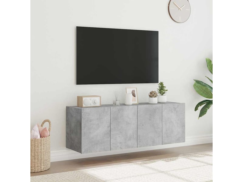  Lot de 2 meuble tv mural avec lumières led gris béton 60x35x41 cm  - Conforama D