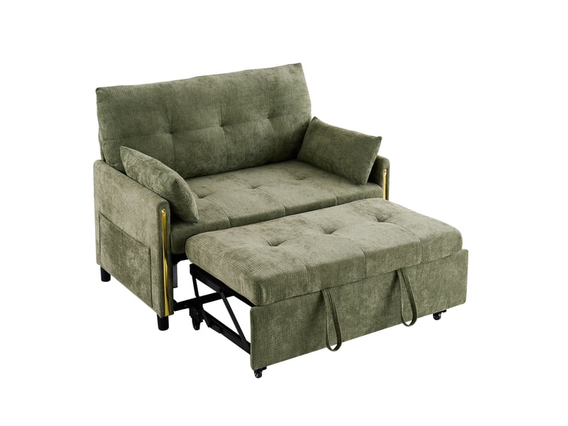 Canapé convertible 2 places 3-en-1 en chenille vert avec dossier réglable - Conforama E