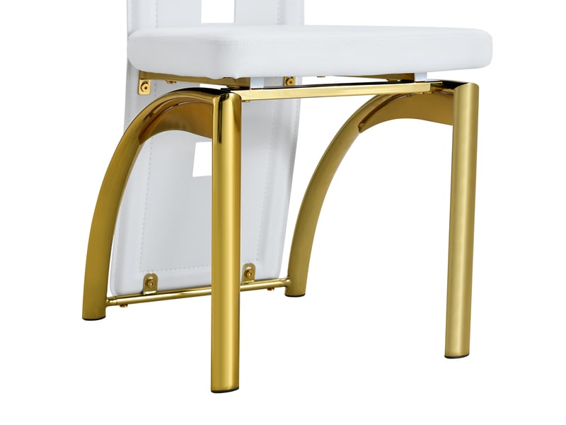  Lot de 6 chaises de salle à manger blanches et dorées en cuir régénéré, dossier ajouré et pieds métal  - Conforama D