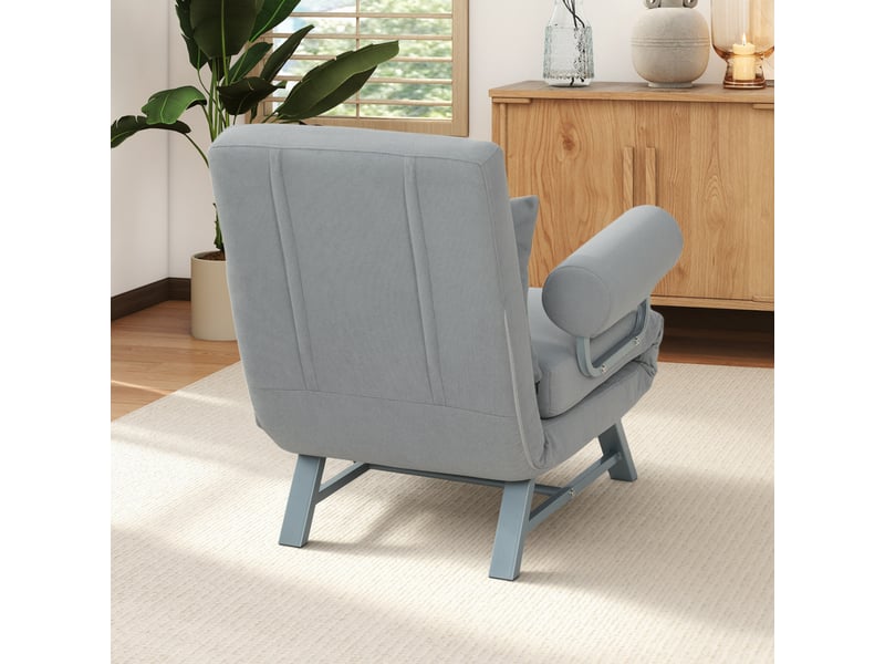  Fauteuil chauffeuse convertible inclinable coussin lombaires accoudoirs piètement métal lin gris clair  - Conforama D