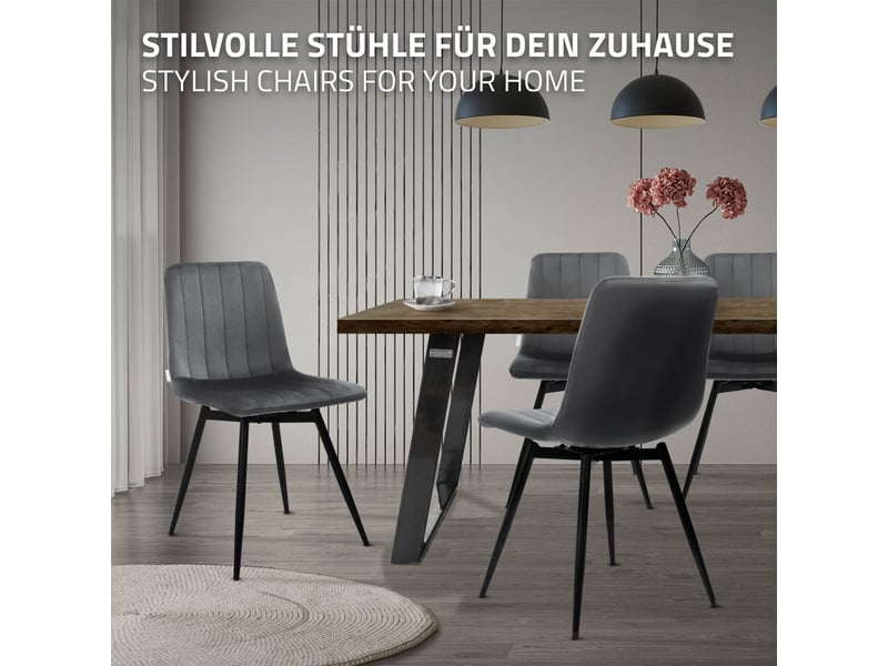  Ml-design chaise de salle à manger en velours, lot de 2, pivotante 360 degrés, avec dossier, pieds en métal, design moderne mid-century, patins réglables, pour cuisine salon, 120 kg, anthracite  - Conforama E
