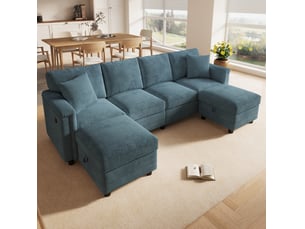 Canapé modulaire 261x134x82 cm avec 2 poufs de rangement bleu