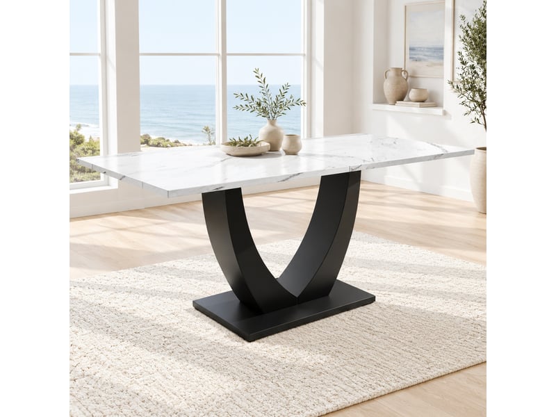  Table de salle à manger rectangulaire à pieds réglables en mdf et métal 140×75×75,5 cm blanc et noir  - Conforama B
