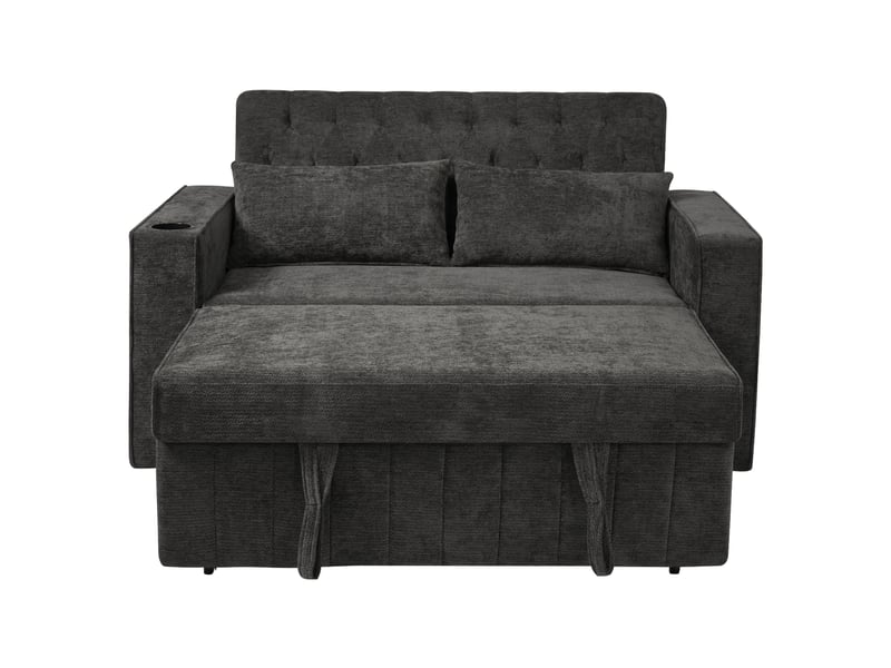  Canapé-lit multifonction lora gris avec rangement, porte-gobelet, usb, coussins et fonction couchage  - Conforama B