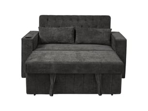 Canapé-lit multifonction lora gris avec rangement, porte-gobelet, usb, coussins et fonction couchage