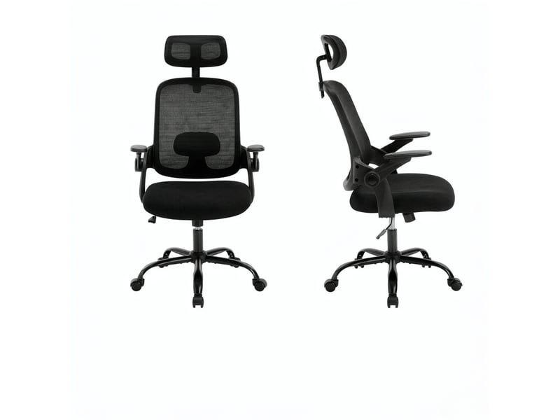  Fauteuil de bureau ergonomique 63,5 x 47 cm – noir – dossier haut, appuie-tête et accoudoirs 3d réglables  - Conforama A