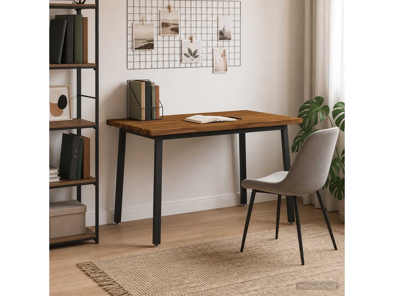 Table à manger moderne 110x55x75 cm bois d'acacia massif naturel et noir shl23290 - Conforama C