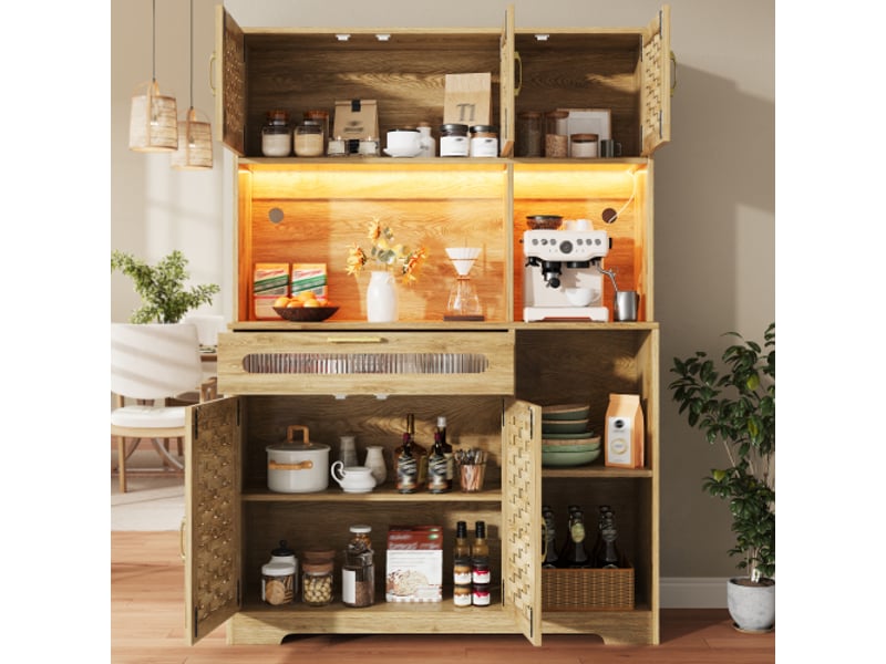 Buffet haut 120x40x180 cm, meuble haut pour salon et salle à manger avec tiroirs et portes mdf texturées - Conforama D