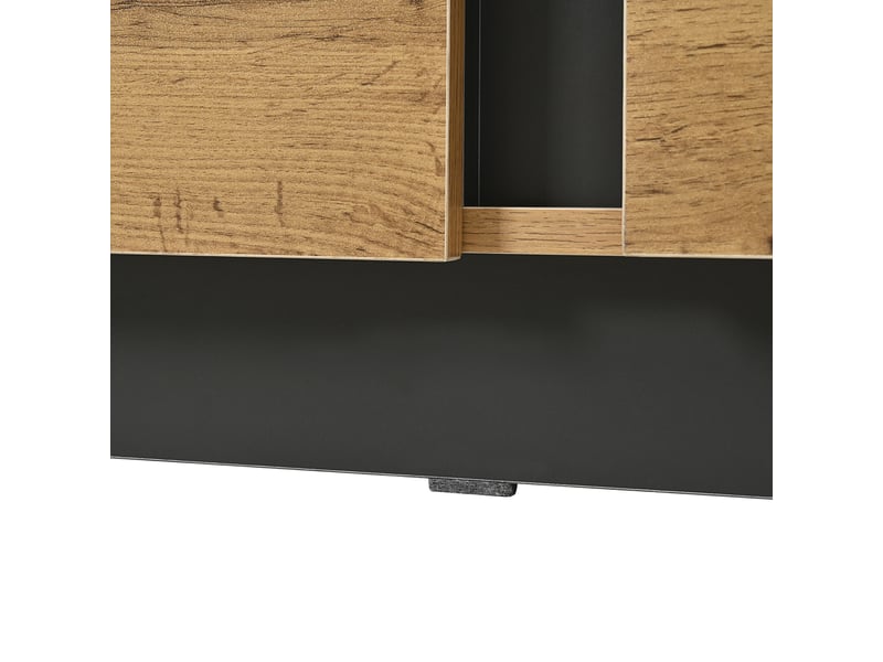 Buffet 120x35.5x90.5 cm, meuble bas avec 4 tiroirs et 2 portes, charge max 50 kg, pieds 8 cm, design moderne noir et bois  - Conforama E