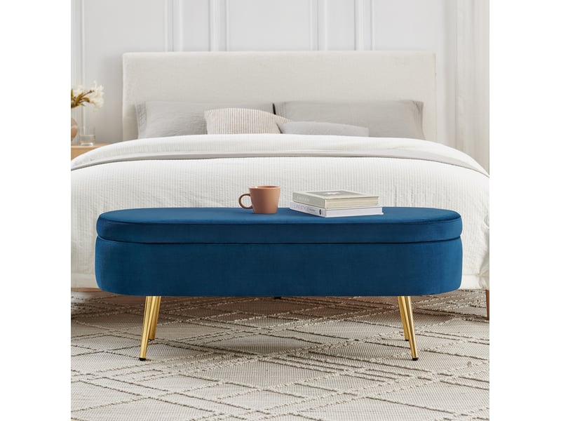  Banc de rangement 110x40x42 cm en velours bleu foncé avec coffre 20 l  - Conforama D