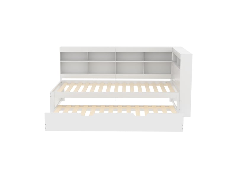  Lit gigogne 90x200 + 90x190 cm avec rangements et port usb, pin blanc, sans matelas  - Conforama W