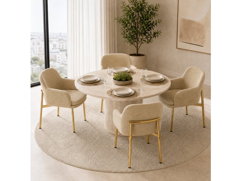  Lot de 4 chaises de salle à manger, design moderne, dossier ergonomique, métal bois, marron  - Conforama B