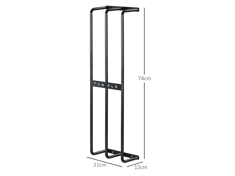  Porte serviettes mural 3 barres en métal noir - peut jusqu'à contenir 6 serviettes, dim. 21l x 12p x 74h cm  - Conforama C