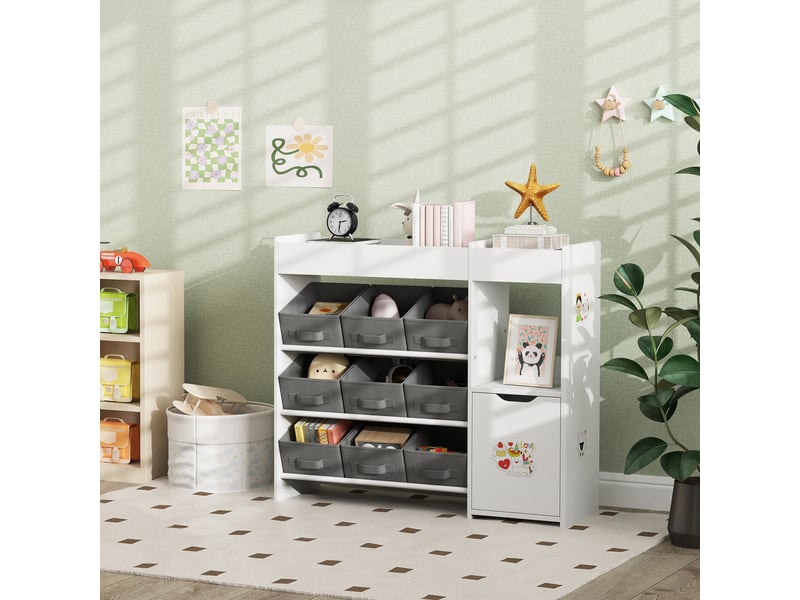  Organiseur pour enfants avec compartiments, 9 paniers amovibles et planches d'autocollants, 92 x 30 x 80 cm, blanc  - Conforama C