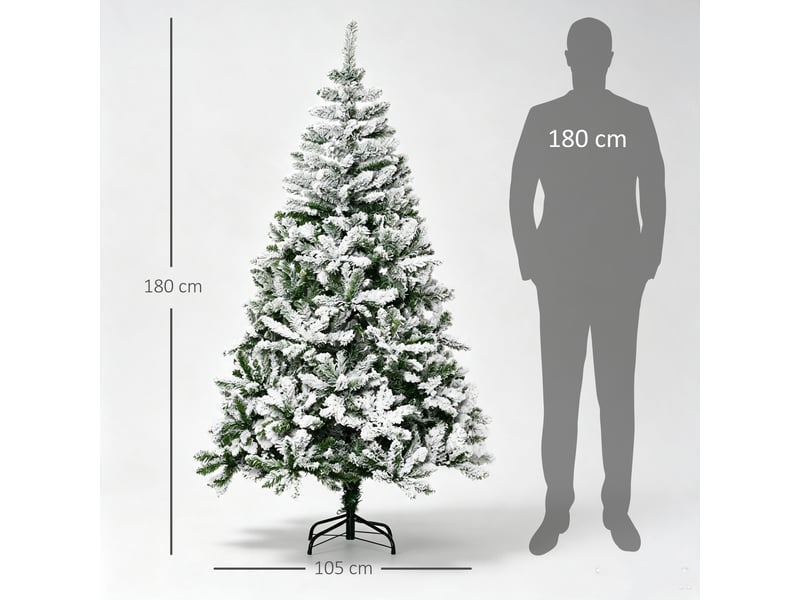  Sapin de noël enneigé de 180 cm de haut, avec 750 branches ignifugées et un socle en acier, vert  - Conforama C