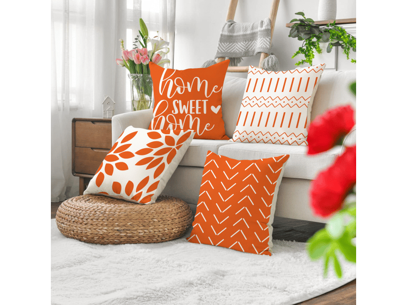  Lot de 4 housse de coussin - lot de 4 orange 45 x 45 cm d'oreiller taies d'oreiller décoratives pour la en plein air d'oreiller en  - Conforama B