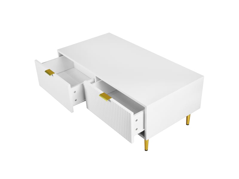 Table basse blanche et dorée avec 2 tiroirs design rayures 100x50x40 cm mdf  - Conforama W