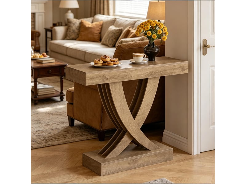  Table console,110x30x85 cm,avec piètement en x,mdf,marron style campagne  - Conforama D