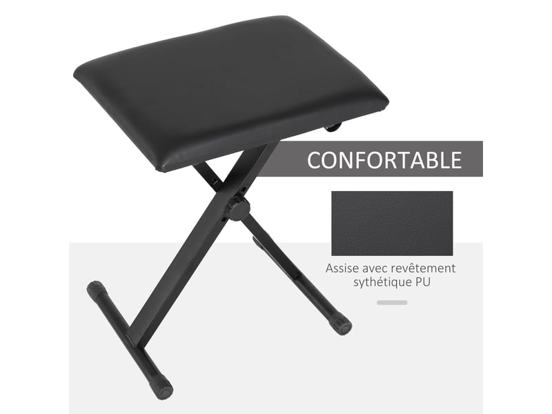  Tabouret piano pliable, banc piano réglable en hauteur de 37 à 47 cm, siège rembourré en pu et pieds en métal antidérapants, noir, charge 100 kg  - Conforama A
