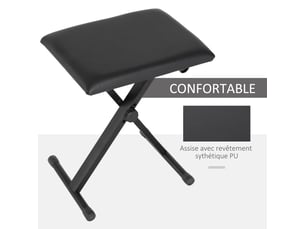 Tabouret piano pliable, banc piano réglable en hauteur de 37 à 47 cm, siège rembourré en pu et pieds en métal antidérapants, noir, charge 100 kg