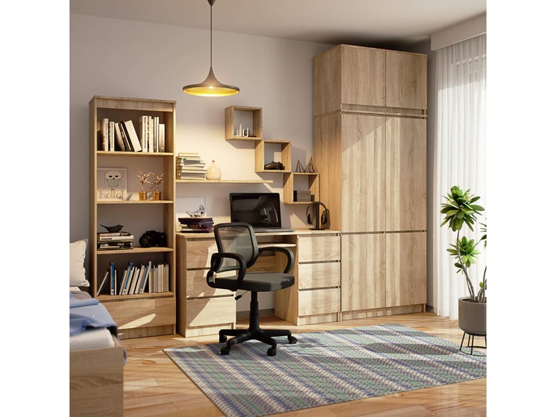  Armoire avec surmeuble s90 chêne sonoma 90 cm 6 portes façade chêne sonoma 6 étagères 90x51x235 cm  - Conforama E