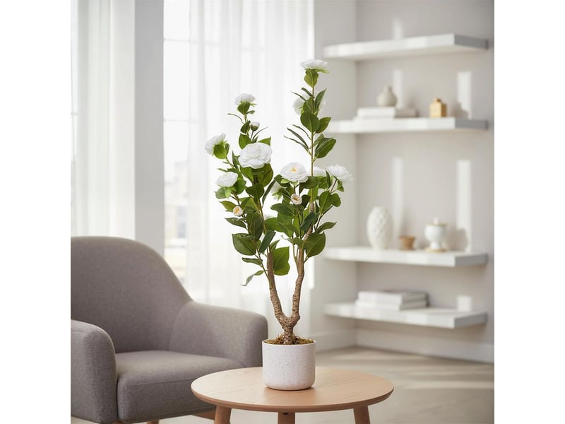  Camélia artificiel 90 cm 20 fleurs plante en pot décoration intérieur extérieur maison entrée  - Conforama B