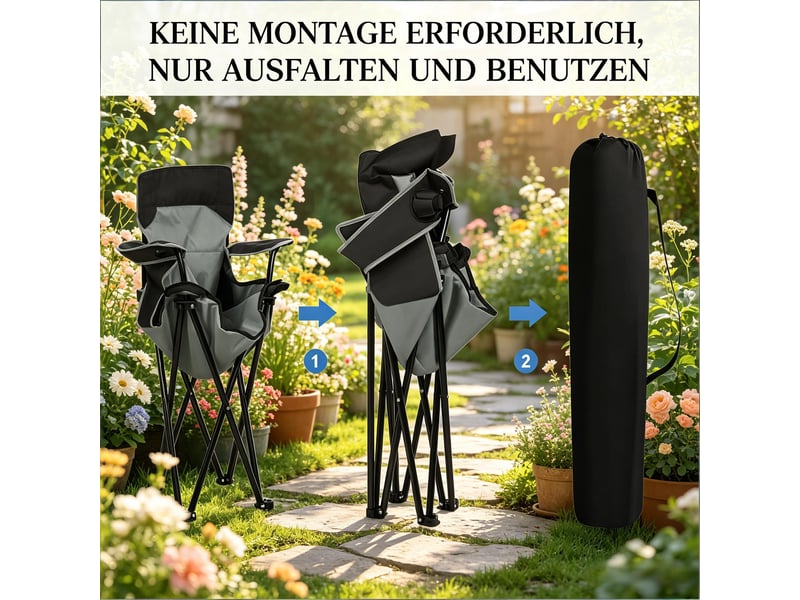  Fauteuil de camping pliant,84x62x110 cm,avec porte-gobelet,oxford,noir et gris  - Conforama E
