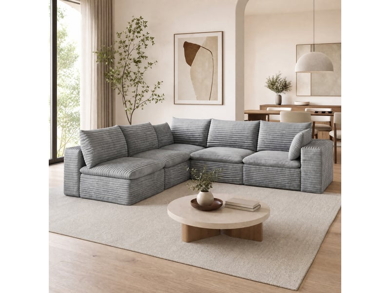  Canapé d'angle modulaire tcqpz 5 places 260 x 250 cm velours côtelé coussins amovibles sans montage gris foncé  - Conforama B