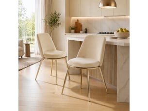 Lot de 2 chaises de salle à manger 56x47x82 cm, dossier haut, design moderne chic, piètement en métal, revêtement velours, teinte crème blanc