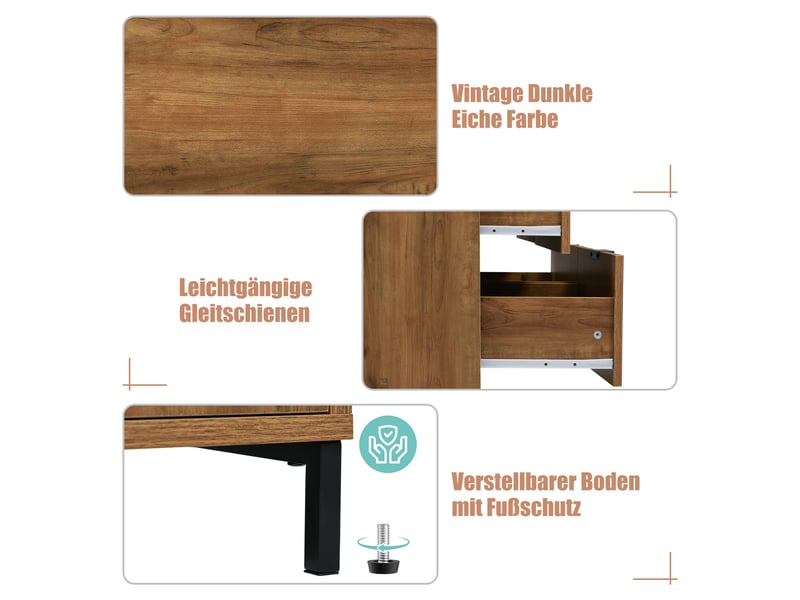 Commode 2 portes 3 tiroirs en panneau de particules et métal 120 x 40 x 76 cm - Conforama D