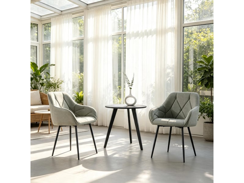  Chaises de salle à manger lot de 2 avec accoudoirs et dossier ergonomique  - métal, simili cuir gris  - Conforama C